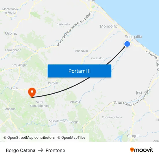 Borgo Catena to Frontone map