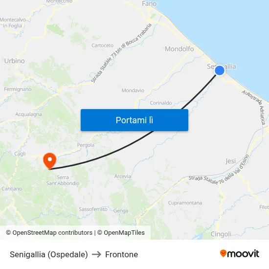 Senigallia (Ospedale) to Frontone map