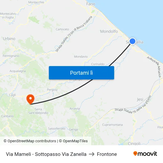 Via Mameli - Sottopasso Via Zanella to Frontone map