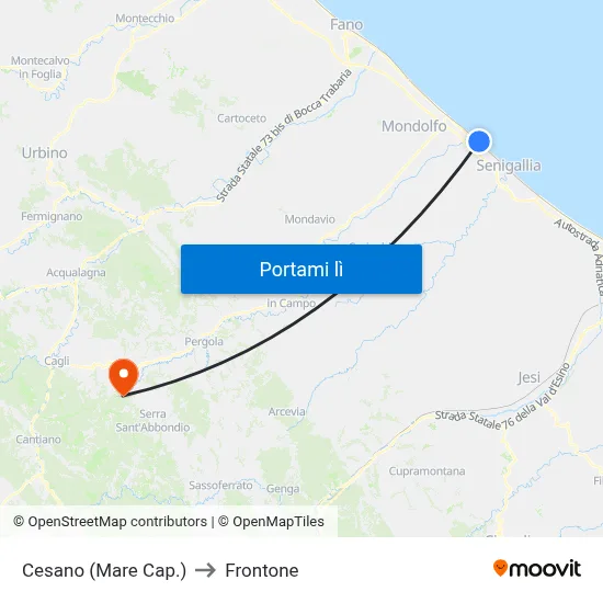 Cesano (Mare Cap.) to Frontone map