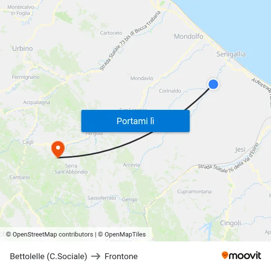 Bettolelle (C.Sociale) to Frontone map
