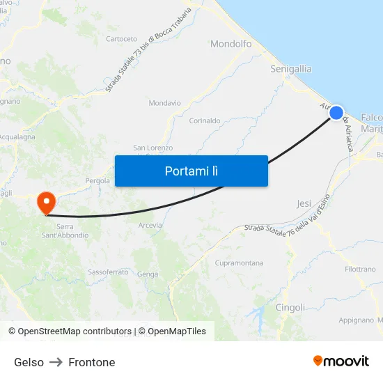 Gelso to Frontone map
