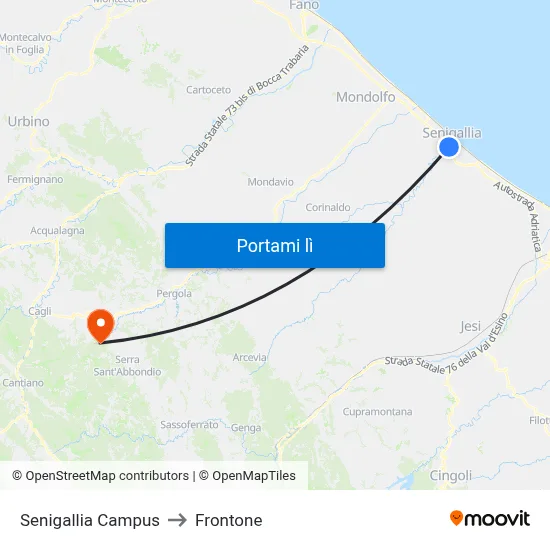 Senigallia Campus to Frontone map