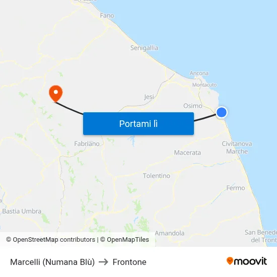 Marcelli (Numana Blù) to Frontone map