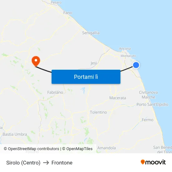 Sirolo (Centro) to Frontone map