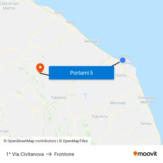 1^ Via Civitanova to Frontone map
