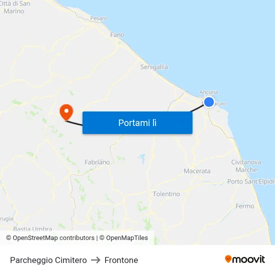 Parcheggio Cimitero to Frontone map