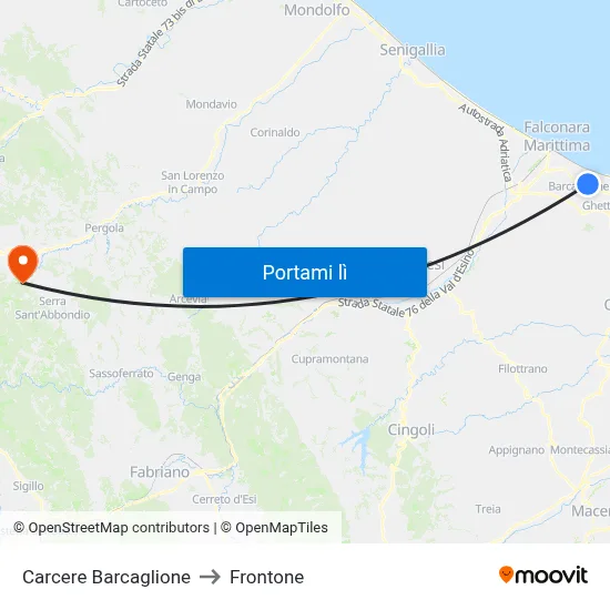 Carcere Barcaglione to Frontone map