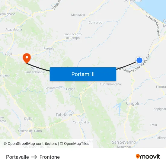 Portavalle to Frontone map