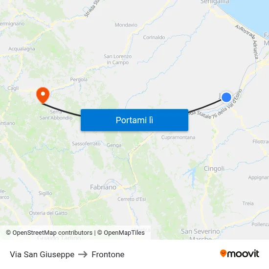 Via San Giuseppe to Frontone map