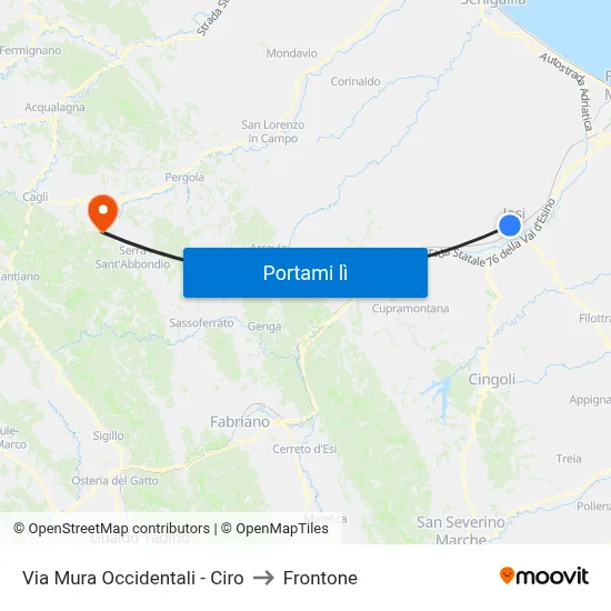 Via Mura Occidentali - Ciro to Frontone map