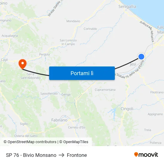 SP 76 - Bivio Monsano to Frontone map