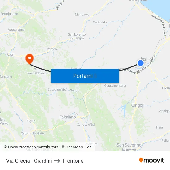 Via Grecia - Giardini to Frontone map