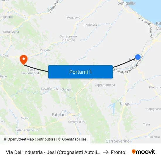 Via Dell'Industria - Jesi (Crognaletti Autolinee) to Frontone map