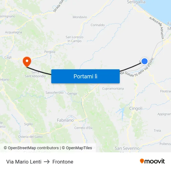 Via Mario Lenti to Frontone map