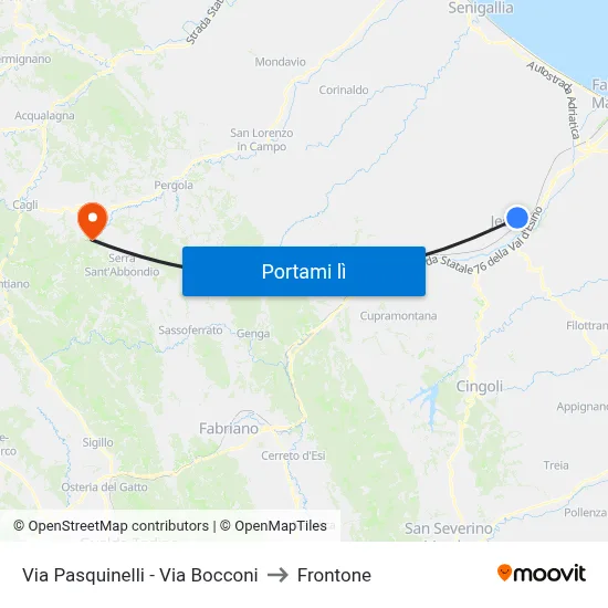 Via Pasquinelli - Via Bocconi to Frontone map