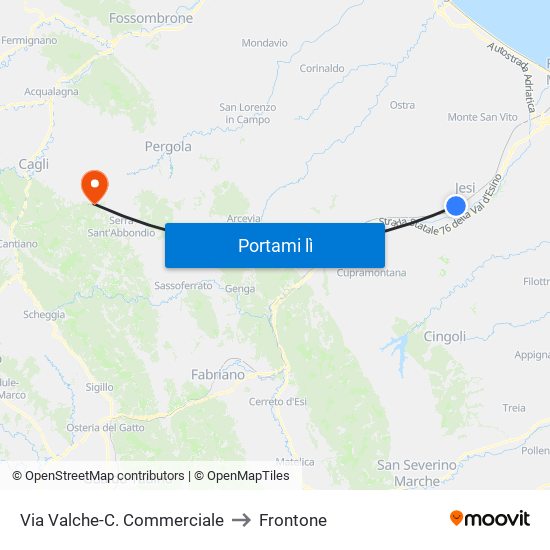 Via Valche-C. Commerciale to Frontone map