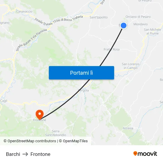 Barchi to Frontone map