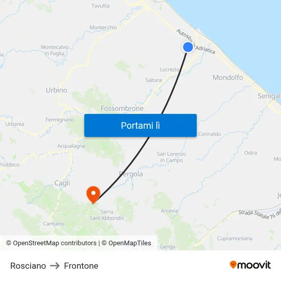Rosciano to Frontone map