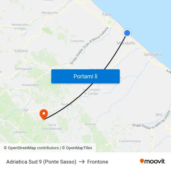 Adriatica Sud 9 (Ponte Sasso) to Frontone map