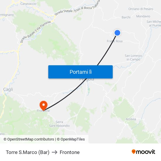 Torre S.Marco (Bar) to Frontone map