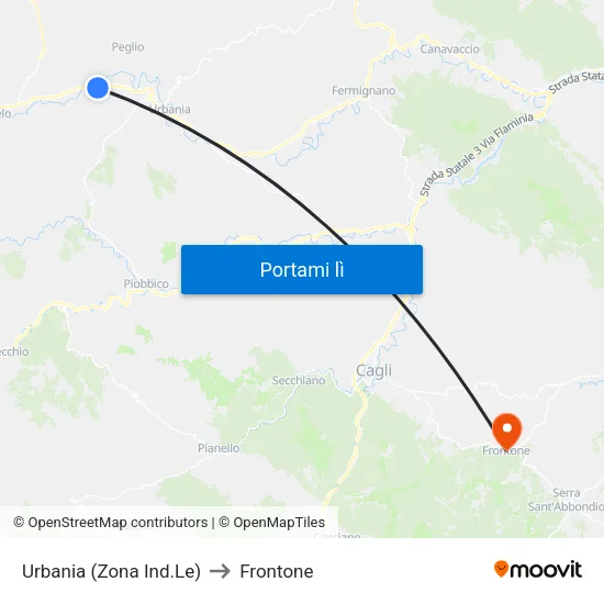 Urbania (Zona Ind.Le) to Frontone map
