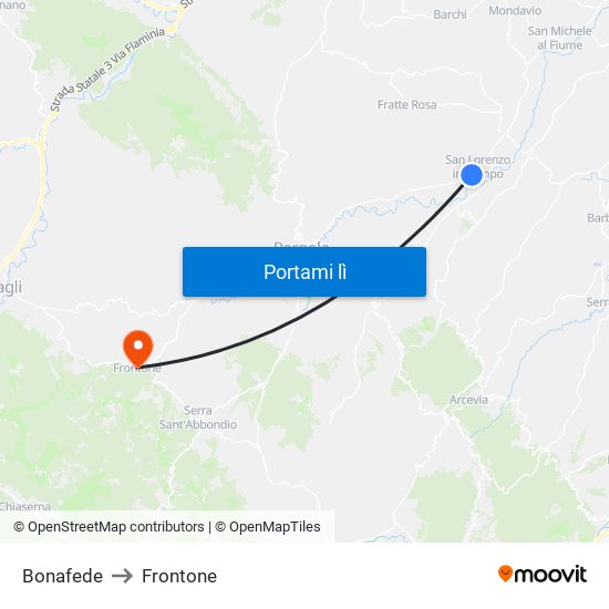 Bonafede to Frontone map