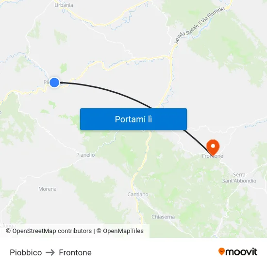 Piobbico to Frontone map