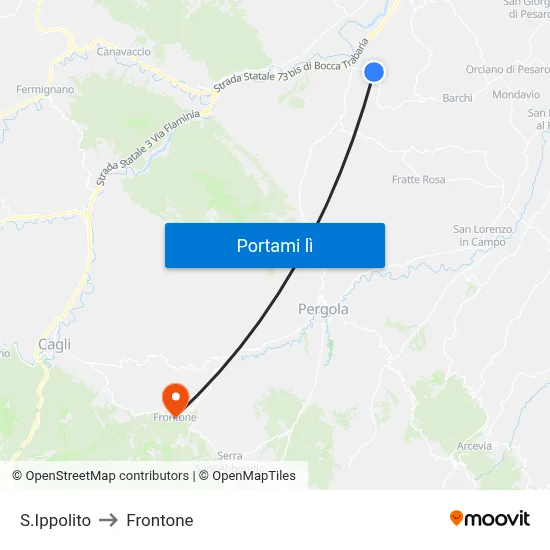 S.Ippolito to Frontone map