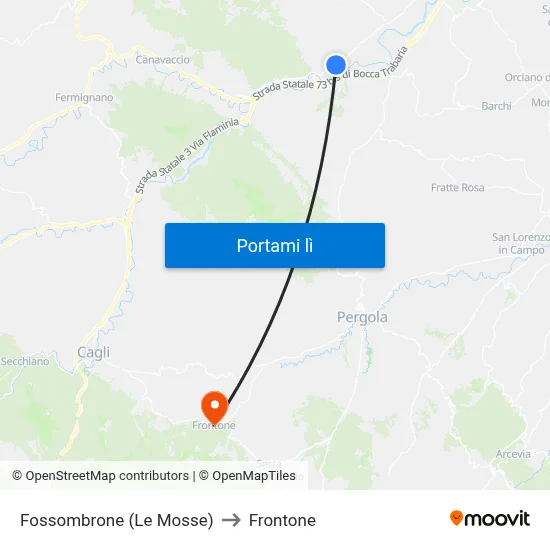 Fossombrone (Le Mosse) to Frontone map