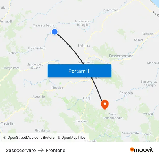 Sassocorvaro to Frontone map