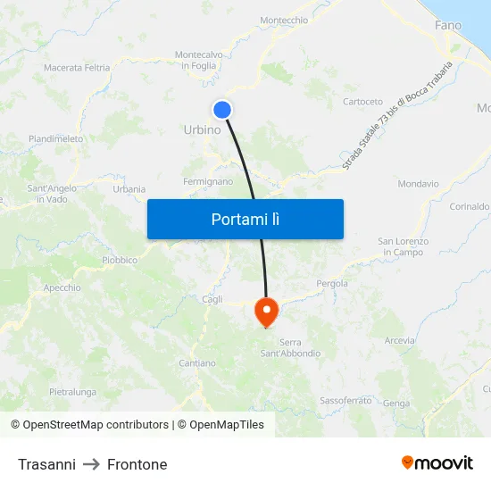 Trasanni to Frontone map