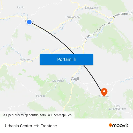 Urbania Centro to Frontone map