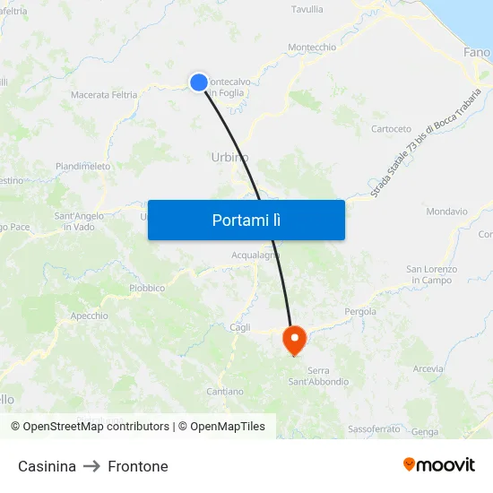 Casinina to Frontone map
