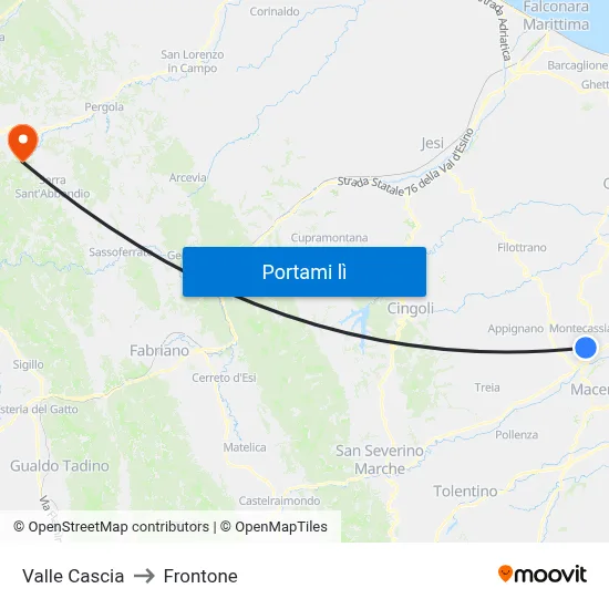 Valle Cascia to Frontone map