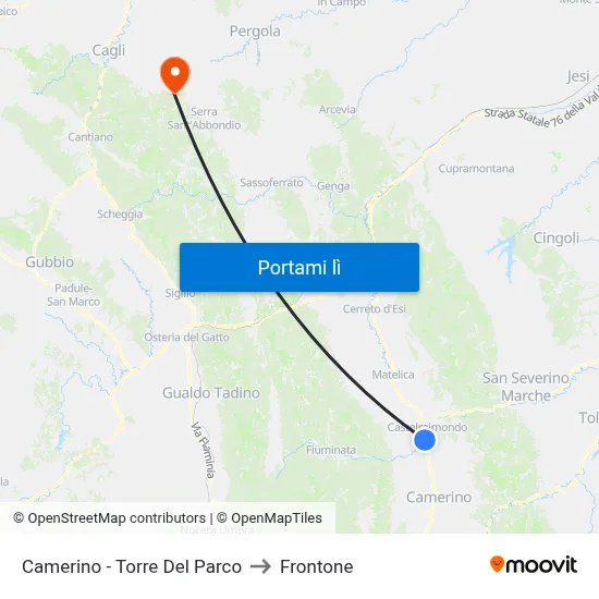 Camerino - Torre Del Parco to Frontone map