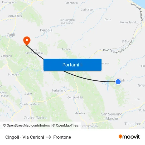 Cingoli - Via Carloni to Frontone map