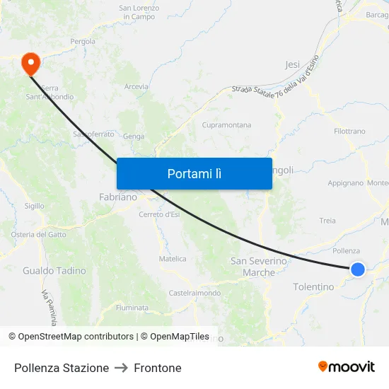 Pollenza Stazione to Frontone map