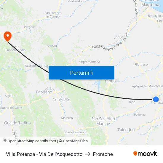 Villa Potenza - Via Dell'Acquedotto to Frontone map