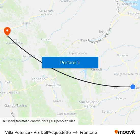 Villa Potenza - Via Dell'Acquedotto to Frontone map