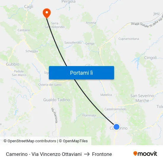 Camerino - Via Vincenzo Ottaviani to Frontone map