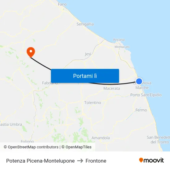 Potenza Picena-Montelupone to Frontone map