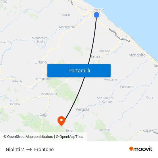 Giolitti 2 to Frontone map