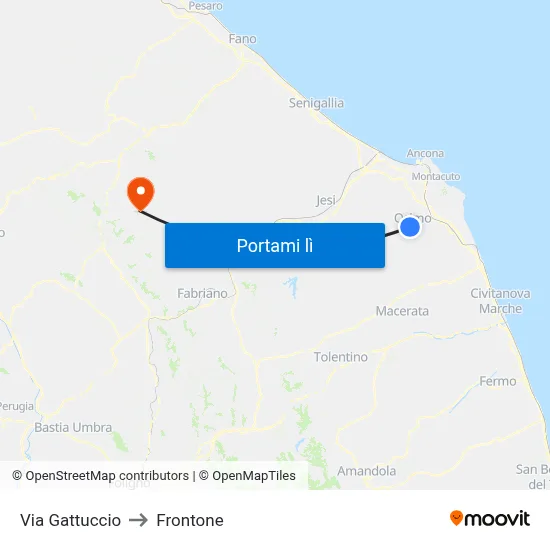 Via Gattuccio to Frontone map