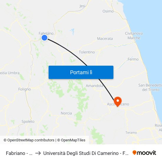 Fabriano - Vetralla to Università Degli Studi Di Camerino - Facoltà Di Architettura map
