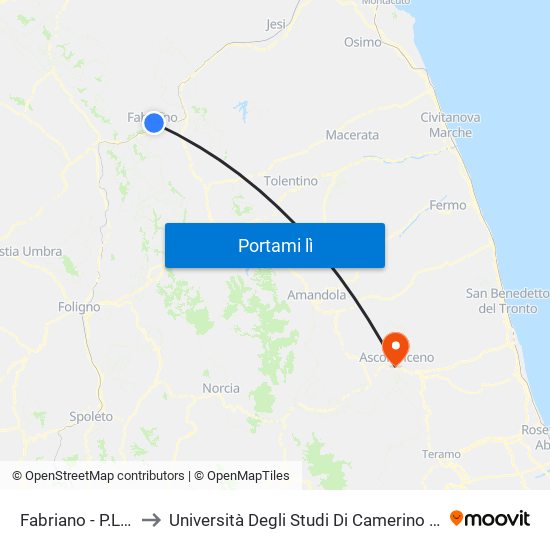 Fabriano  - P.Le Matteotti to Università Degli Studi Di Camerino - Facoltà Di Architettura map