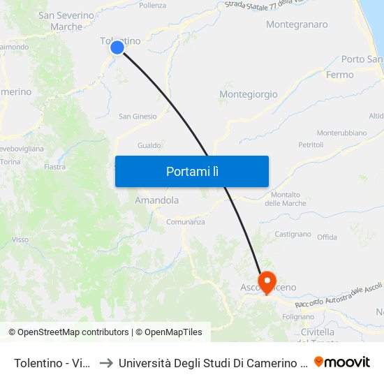 Tolentino - Via Buozzi 59 to Università Degli Studi Di Camerino - Facoltà Di Architettura map