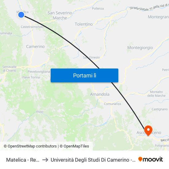 Matelica - Regina Pacis to Università Degli Studi Di Camerino - Facoltà Di Architettura map