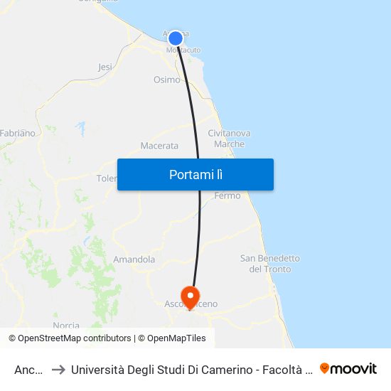 Ancona to Università Degli Studi Di Camerino - Facoltà Di Architettura map