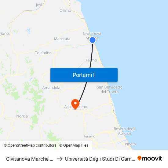 Civitanova Marche - P.Zza XX Settembre to Università Degli Studi Di Camerino - Facoltà Di Architettura map